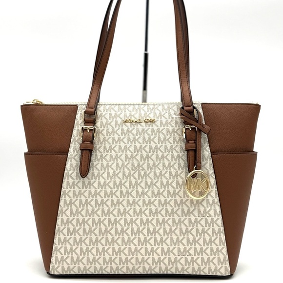 Michael Kors Large Charlotte Tote Bag Vanilla/Brown - Picture 1 of 10